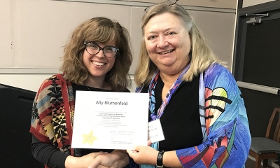 Super Library Supervisor (SLS) Graduation, October 3, 2019 --- (From the left) Ally Blumenfeld (SLS) and Kathy Schalk-Greene