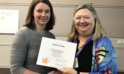 Super Library Supervisor (SLS) Graduation, October 3, 2019 --- (From the left) Kathryn Dale (SLS) and Kathy Schalk-Greene