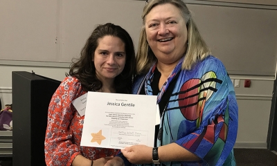 Super Library Supervisor (SLS) Graduation, October 3, 2019 --- (From the left) Jessica Gentile (SLS) and Kathy Schalk-Greene