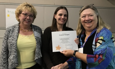Super Library Supervisor (SLS) Graduation, October 3, 2019 --- (From the left) Rebecca Crawford, Crystal Hooper (SLS), and Kathy Schalk-Greene