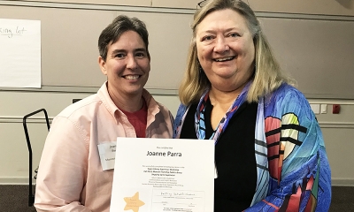 Super Library Supervisor (SLS) Graduation, October 3, 2019 --- (From the left) Joanne Parra (SLS) and Kathy Schalk-Greene