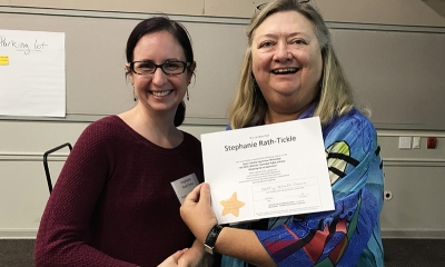 Super Library Supervisor (SLS) Graduation, October 3, 2019 --- (From the left) Stephanie Rath-Tickle (SLS) and Kathy Schalk-Greene
