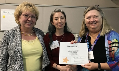 Super Library Supervisor (SLS) Graduation, October 3, 2019 --- (From the left) Rebecca Crawford, Diane Valentine (SLS), and Kathy Schalk-Greene
