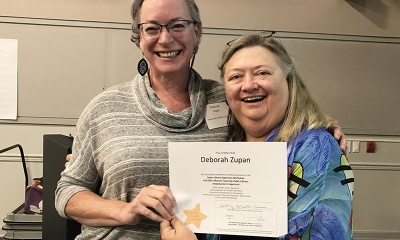 Super Library Supervisor (SLS) Graduation, October 3, 2019 --- (From the left) Deborah Zupan (SLS) and Kathy Schalk-Greene